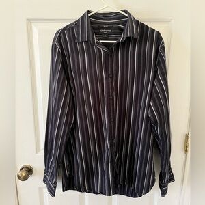 Claiborne Men's Black and White Striped Shirt